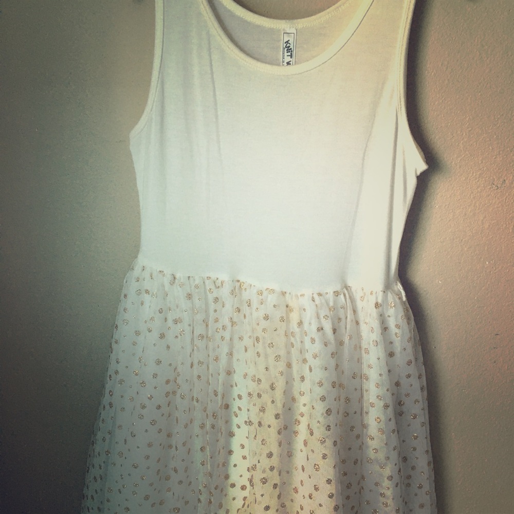 Little white and gold polkadot glitter dress